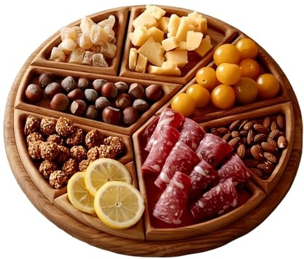Bols de service pour fête - 8 compartiments - Plateau de service alimentaire - Plateau en bois - Planche à saucisses pour fruits, dessert, collation, table basse - Cuisine et salon