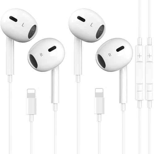 2 Packs Earbuds for iPhone Headphones Wired [Plug and Play, No Bluetooth, MFi Certified] Built-in Mic & Volume Control in Ear Earphones Compatible with iPhone 14/13/12/11/XR/XS/X/8/7 - All iOS, White