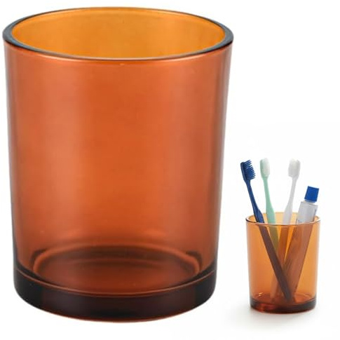 Amber Glass Toothbrush Holder Elegant Bathroom Organizer with Stable Base for Countertop Minimalist Design