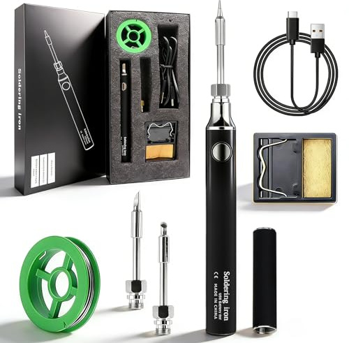 Kit de fer à souder USB sans fil – 3 niveaux de température (330 ℃ à 450 ℃) avec sûr et facile pour les réparations électroniques (noir)