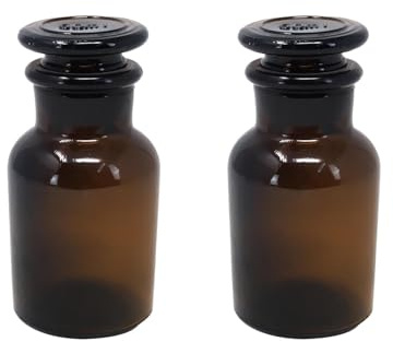 UNIQUE HOME LIVING UHL Apothecary Jar Set of 2 Reagent Bottles, 60ml Amber Glass Storage Jars with Lid, Vintage Reusable Container Refillable Bottles for Essential Oils, Bath Salts, Lotion, Perfume