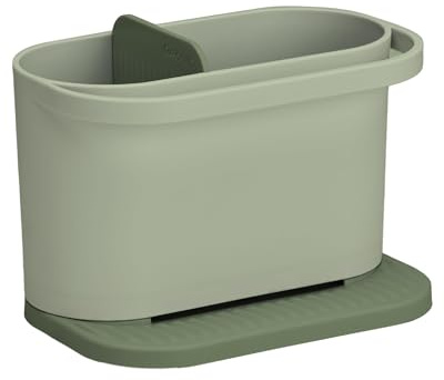 ReBorn Recycled Kitchen Sink Tidy Organiser Worktop Made in UK - Sage Green | Two compartments, integrated dishcloth rail, ribbed sloping base drains fast, wipe clean, made from 100% recycled plastic