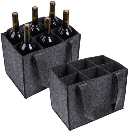 YDAKGUEY Bierträger, 2 Stück Männerhandtasche mit Griff, Flaschentasche 6 Flaschen für Wein Getränke Weinflaschen Bottle (Dunkelgrau, 24x16x18cm)