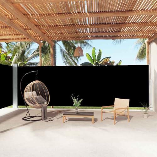 Mokuyary Toldo lateral extensible, negro, 200 x 1000 cm, toldo lateral, extensible, protección solar para balcón y terraza