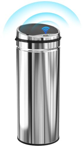 HOMCOM 50L Sensor Bin with Quiet Soft-Close Lid Kitchen Home Office Silver | Automatic Touchless Motion Sensor Rubbish Bin, Fingerprint Resistant Stainless Steel, Hygienic Use