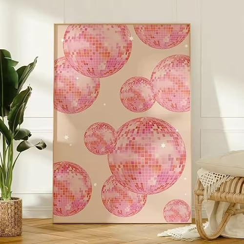 DHHXY Pink-Orange Discokugel-Poster-Druck, maximalistisches Leinwandgemälde, trendige moderne Wandkunst, Bild, Bar, Mädchenzimmer, Heimdekoration (40x60cm/ungerahmt)