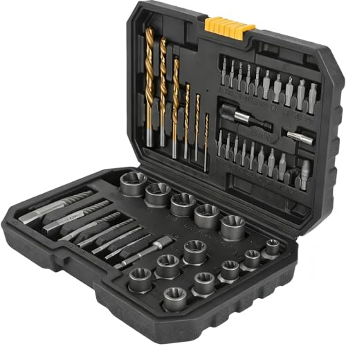 Juego Profesional de Extractores de Tornillos 48 Piezas | Extractor de Espárragos, Extractor Izquierdo con Broca Espiral y Adaptador – Para quitar tornillos/pernos/tuercas desgastados
