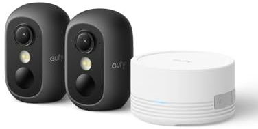 eufyCam C35 2 Pack with HomeBase Mini,indoor camera, Magnetic Mount, Colour Night Vision, Subscription-Free On-Device Storage, Facial Recognition, Black (Renewed)