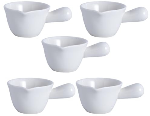 NULYLU Set 5 Pezzi Padelle in Ceramica Bianca da 100ml, Piccoli Bricchi per Latte Superficie Liscia e Design Semplice, per Uso Domestico e Locali di Intrattenimento