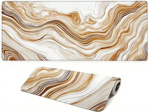 Lpfieonn Stripe Large Desk Mat, 160x80cm- Beige Desk Protector Mat, Large Gaming Mouse Pad with Non-Slip Rubber Base and Stitched Edges Soft, Waschbares Laptop Pad, for Keyboard Office Home PF-1992