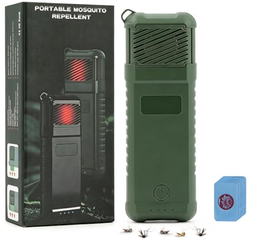 AOOWU 3 en 1 Repelente de Mosquitos Eléctrico, Repelente de Mosquitos Eléctrico Portátil con 20 PCS Reemplazable Pastillas Repelentes de Mosquitos, Recargable, para Patio al Aire Libre Viajero(Verde)