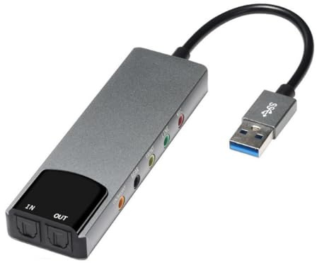 ARMYJY Carte son externe USB en aluminium avec sortie optique SPDIF, 5.1 canaux AC3 pour prise en charge dts pour Windows Mac, adaptateur audio compact