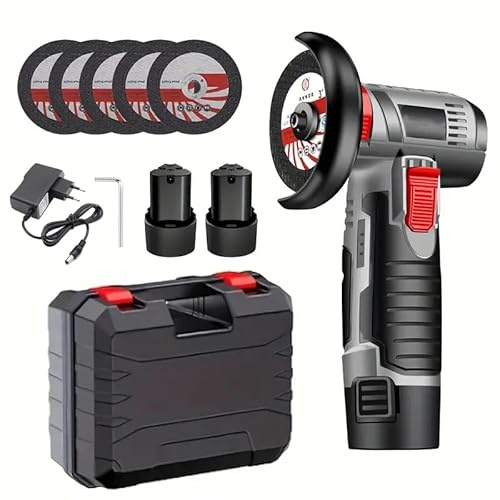 Mini Akku Winkelschleifer 12V, 76mm Bürstenloser Trennschleifer mit 2x 1500mAh Akku & 5 Scheiben, 19500 U/min Kabelloser Schneider, Elektrischer Multischleifer für Metall, Holz & Fliesen-Grau