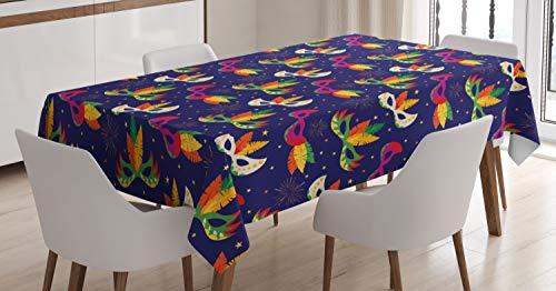 ABAKUHAUS New Orleans Tischdecke, Karnevals-Masken, Personalisierter Druck Klare Farben ohne Verblassen Waschbar für Außen Bereich, 140 x 200 cm, Lila Gelb