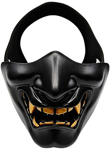 RETYLY Costume d'halloween Cosplay Carie des Dents DéMon Diabolique Kabuki Samurai Demi Couverture Masque Partie Effrayant DéCoration, Noir