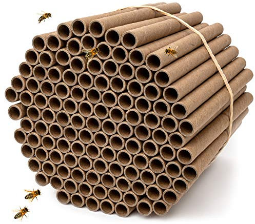Rivajam 125 Mason Bee House Cardboard Nest Tubes Refill Pack | Solitary Bee Hive & Supplies | Starter Kit & Habitat Garden Gift | Hotels Tubes & Nest Box Inserts Liners