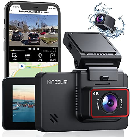 Kingslim 4K Dash Cam with Wi-Fi GPS, Front 4K/2.5K Rear 1080P Dual Dash Camera for Cars, 3 IPS Touchscreen FOV Dashboard Camera with Sony Starvis Sensor, Support 256GB Max - D4