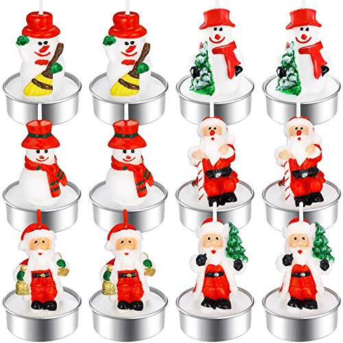 BBTO 12 Pezzi Candele di Natale Tealight Candele del Pupazzo di Neve Delicate di Babbo Natale Fatte a Mano Candele Pupazzo di Neve Candele Decorazione di Natale per Festa Nuziale Ufficio Domestico