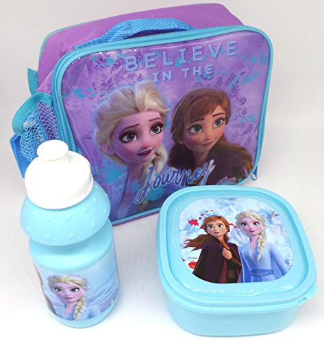 TDL Disney Frozen Set De Regalo Bolsa Aislante + Botella para Beber + Caja De Almuerzo - Licenciado Oficialmente - Lunch Bag + Sports Bottle + Sandwich Box - Gift Bundle