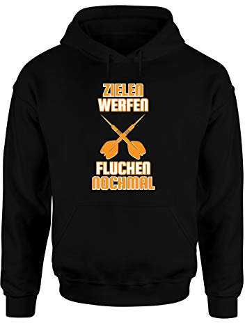 Zielen Werfen Fluchen Nochmal Hoodie Unisex Dart Spruch T-Shirt Dart Teamshirt, : Schwarz, Größe: Small