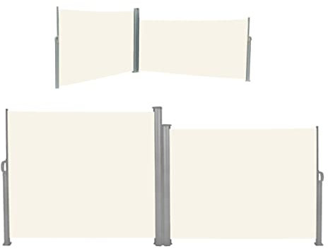 vanvilla Doppel Seitenmarkise Doppelmarkise Sichtschutz Sonnenschutz Grau/Beige 160/200x600 cm unterschiedliche Höhe