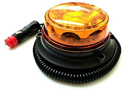MelTruck LED Warnleuchte Orange – 6 Varianten, Magnetfuß oder DIN Aufsteckrohr, 12–80V, E9 R65 R10 – Für PKW, LKW, Abschleppwagen, Traktor, Baumaschinen (4 Blitzmodi, Magnetfuß und Saugnapf)