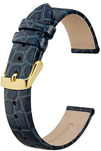 BISONSTRAP Leder Uhrenarmbänder, Weiche Ersatzbänder mit Polierter Schnalle, 18mm, Blau mit Goldener Schnalle