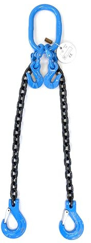 ELLERchain G100 2-strang Anschlagkette - 6mm / 2m - Ultra-starke Kette mit Aufhängering, Verbindungsglied, Gabelkopfhaken und Verkürzungshaken - Güteklasse 10, nach EN 812-2