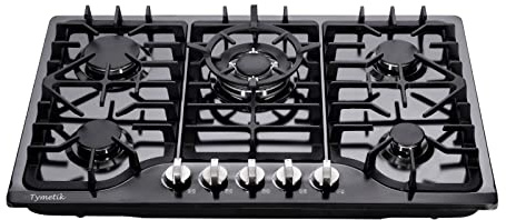 30 Inch Gas Cooktop, Built-in Stainless Steel Gas Stovetop 5 High Efficiency Burners Gas Stove LPG/NG Convertible Gas Hob (Black)