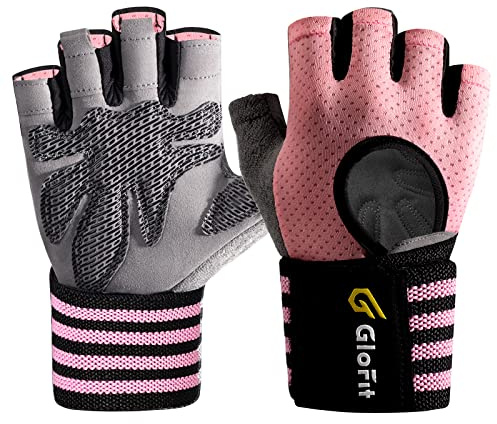 Glofit Belüftete Fitness Handschuhe mit Handgelenkband-Unterstützung für Herren und Frauen, Schwarze Trainingshandschuhe, kompletter Handflächenschutz für Gewichtheben, Training, Fitness, Klimmzüge