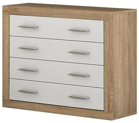 LIQUIDATOR Cómoda 4 Cajones Modelo Lara, Color Cambrian Blanco, Cómoda Dormitorio, Medidas: 81,5 cm (Alto), 98 cm (Ancho), 39,6 cm (Fondo)