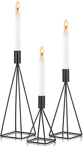 Sziqiqi Kerzenständer Kerzenhalter Kerzenleuchter 3er Set, Metall Deko Kerzenständer in Unterschiedlicher Größe, Vintage Kerzen Ständer Tischdeko für Hochzeit Wohnzimmer Tabelle, Schwarz