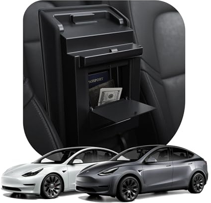 Spigen One-Touch Hidden Storage Box Centre Console Organiser Armrest Designed for Tesla Model 3 2021-2023 and Model Y (~2024) Accessories - Carbon Edition