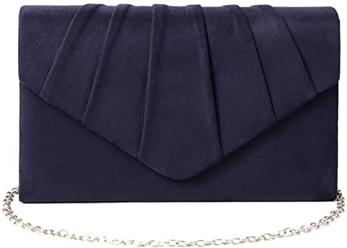 BBjinronjy Clutch Für Hochzeit: Kettentasche, Handtasche Damen Klein, Elegant Samt Umschlag Crossbody Klassisch Tasche Abendtasche (Navy Blau)