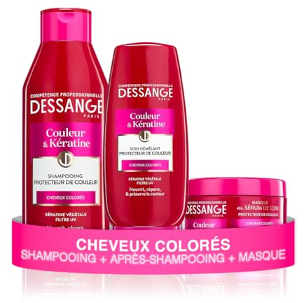 DESSANGE - Coffret Protecteur De Couleur & Kératine Végétale - Shampoing + Soin Démêlant + Masque Capillaire - Filtre UV - Nourrit, Répare & Préserve La Couleur - Pour Cheveux Colorés