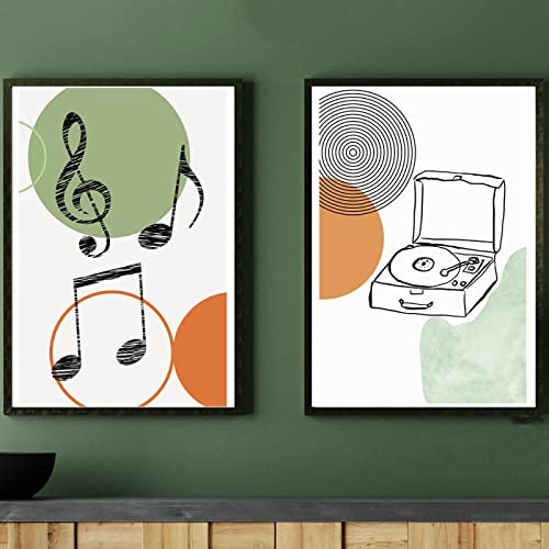 Abstraktes Grammophon, minimalistische Musik, nordische Poster und Drucke, moderne Wandkunst, Leinwandmalerei, Dekorationsbilder für Wohnzimmer, 40 x 60 cm (15,7 Zoll x 23,6 Zoll) x 2, kein Rahmen