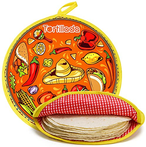 Tortillada - 30 cm Tortilla Wärmer/Wärmebehälter mikrowellengeeignet aus Baumwolle/Polyester (Orange)