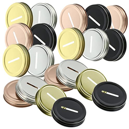 Zerodeko 20pcs 70mm Mason Jar Lid Coin Slot Covers Tinplate Leakproof Sealing Caps for Household Piggy Bank Replacement Gold Silver Black Rose Gold Set