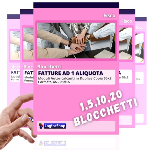 LogicaShop Blocchetti Fatture ad 1 Aliquota 50x2 in Duplice Copia Autoricalcante 22x14,8cm (5)