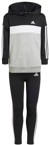 adidas Mädchen Tiberio 3-Stripes Colorblock Fleece Leggings Set Kids, black/white/medium grey heather, 6-7 Years