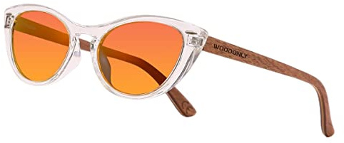 WOODONLY Holz Katzenauge Polarisierte Sonnenbrille - Mode Hölzerne Sonnenbrille für Damen und Herren Perfekte Geschenke (Weiß+walnuss)