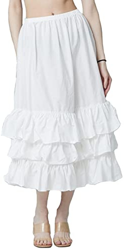 BEAUTELICATE Jupon sous-Jupe sous-Robe en 100% Coton Fond De Jupe À Volants A-Line Ample Grande Taille De Femme Fille Été Ivoire Clair - 3 Volants - 80cm, XXL