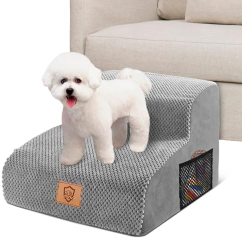 MASTERTOP Scalini per Cani 2 Gradini in Schiuma, Ampia Scale Antiscivolo per Letto e Divano, Scaletta Schiuma Alta Densità con Copertura Impermeabile Lavabile (Grigio)