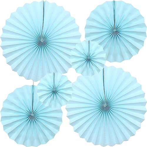 CEEYSEE Lot de 6 éventails ronds en papier à suspendre pour fête, thé, anniversaire, mariage, mariage, remise de diplôme (bleu/SLANS)