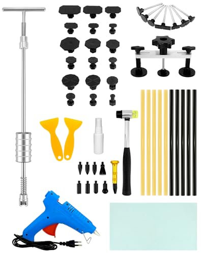 QWORK® Lackfreies Dellen Reparaturset Auto für 99% Hagelschäden und Dellenreparatur, mit 100 W Heißklebepistole und 10 Heißklebestiften