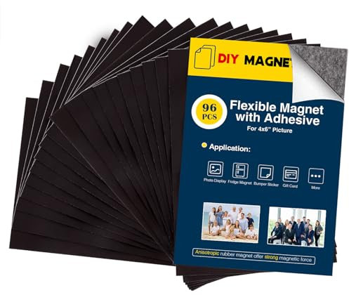Magnetbögen mit selbstklebender Rückseite für 10,2 x 15,2 cm große Bilder, selbstklebende Foto-Magnete für Zuhause/Klassenzimmer/Büro, flexible Magnete für Kühlschrank, 96er-Großpackung