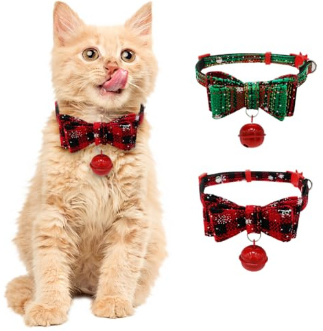 2 Stück Weihnachts-Katzenhalsbänder, Weihnachtsmann-Kätzchen-Halsbänder, verstellbare Katzen-Fliege mit Glöckchen