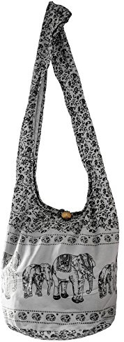 CCcollections slingväska bomull 40 tryck män eller kvinnor crossbody-väska stor BOHO hippie hobo-handväska, (Elefant-grå svart)