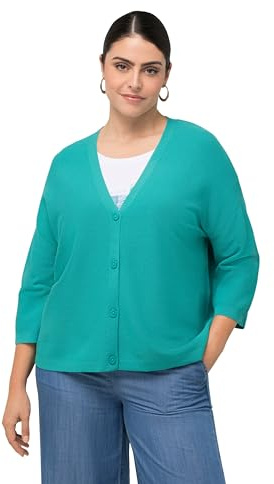 Ulla popken, kvinnor, stora storlekar, kofta, vänsterstickad, oversized, v-ringad, Grön, 54/56 SE