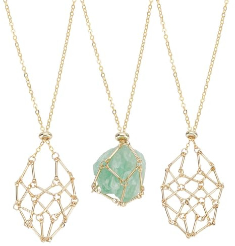 PH PandaHall 3 Taille Support Collier en Pierre Vide, Support de Collier en Cristal Doré Support de Pierre à Pendentif Filet Réglable Support de Cage en Cristal pour Bijoux Mariage Été Fête des Mères